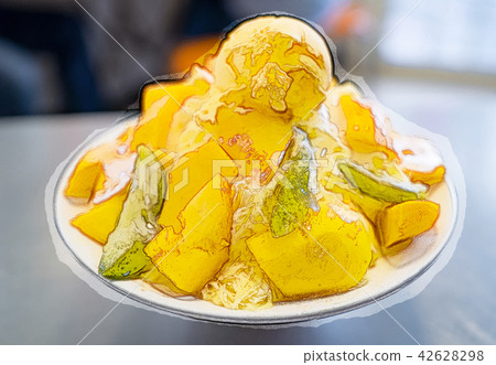 插图素材: shaved ice with fresh mango and ice cream
