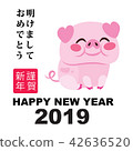 插图素材: cartoon pig wink, happy new year 2019 greeting card.