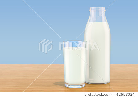 插图素材: milk bottle with glass of milk on wooden table 查看