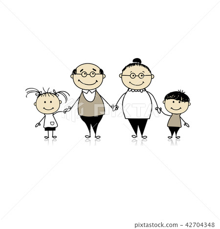 插图素材: happy family together - grandparents and grandchildren