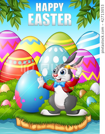 插图素材: cartoon easter bunny painting easter eggs