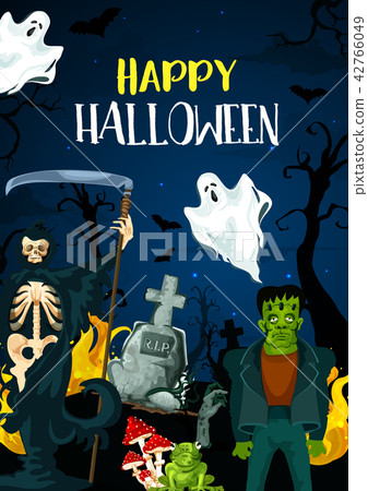 插图素材: vector greeting card for happy halloween