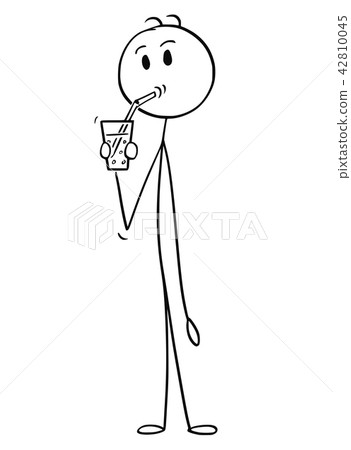 图库插图: cartoon of man drinking soda pop or lemonade or water