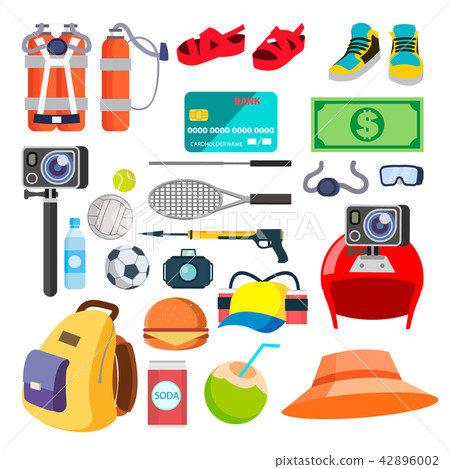 插图素材: travel summer icons vector. summer time.