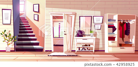 插图素材: hallway room interior vector illustration