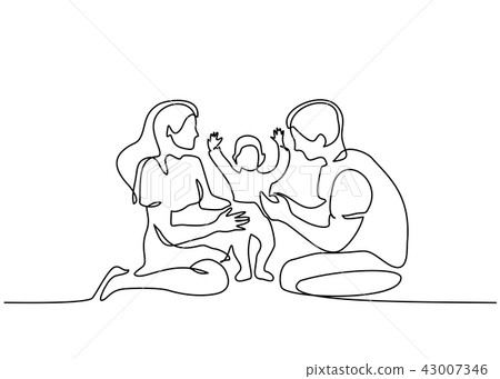 插图素材: family concept father, mother and kids sitting