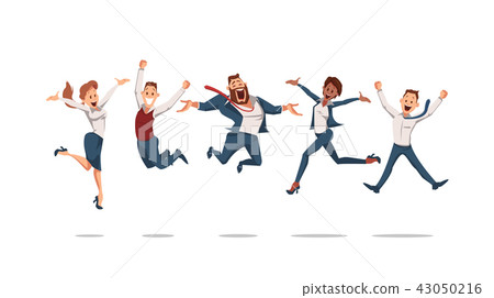 插图素材: happy office workers jumping. vector illustration.