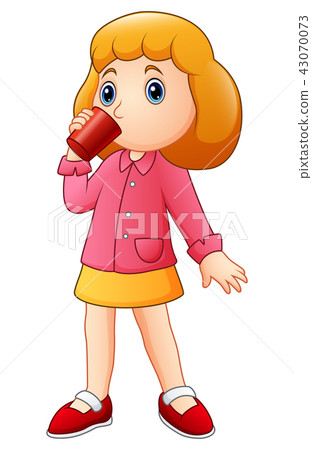 插图素材: illustration of cartoon girl drinking from a cup