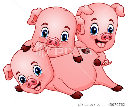 插图素材: vector illustration of three little pig cartoon