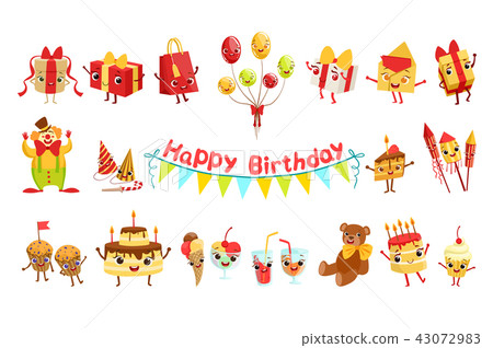 插图素材: cute birthday party celebration related objects