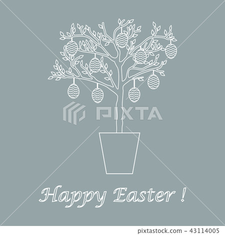 插图素材: easter eggs decorated tree