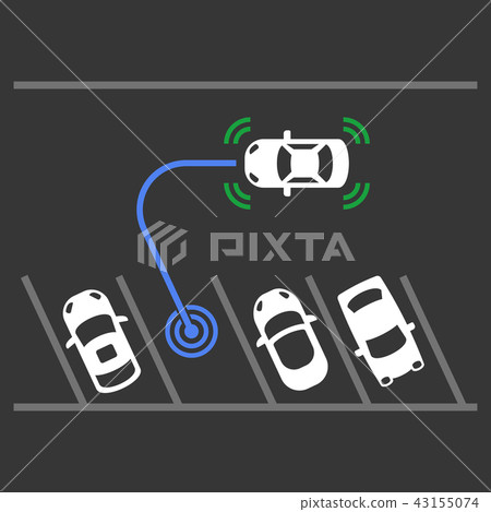 图库插图: smart car parking assist system. top view. vector