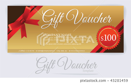 插图素材: gift voucher with red ribbons and bow, gift coupon