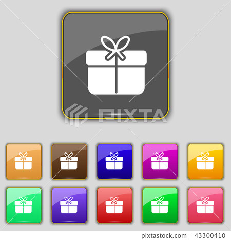 插图素材: gift box icon sign. set with eleven colored button