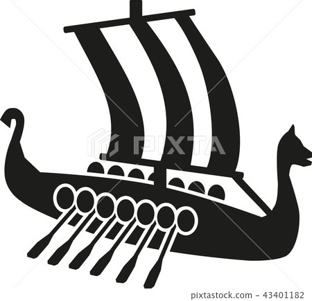 插图素材: viking boat with oars