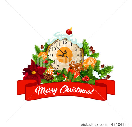 插图素材: merry christmas eve clock decorations vector icon