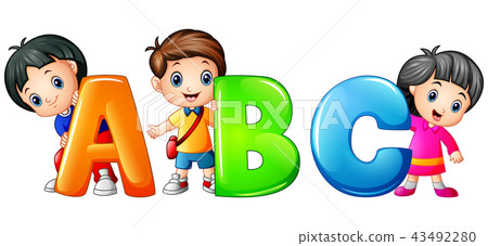 图库插图: little kid holding abc letter