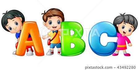 图库插图 little kid holding abc letter