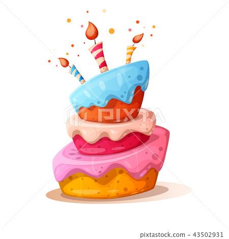 cartooncake,cartoonhero 插图素材: cartoon cake illustration with candle. happy birhday.