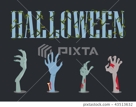 插图素材: halloween placard and hands vector illustration