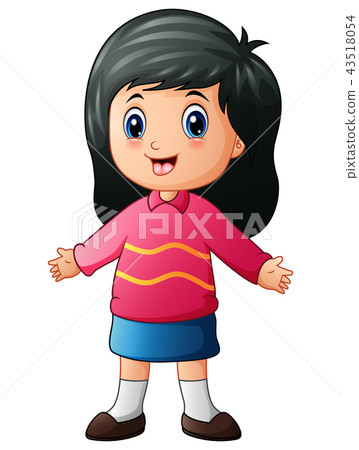 插图素材: cartoon little girl waving hands