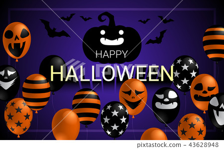 插图素材: happy halloween banner with scary balloon design