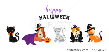 图库插图: happy halloween - cats and dogs in monsters costumes