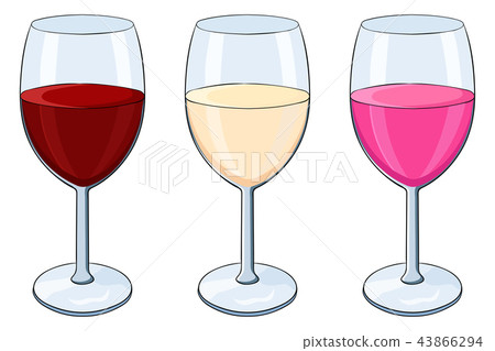 插图素材 glass of wine red white and rose wine.