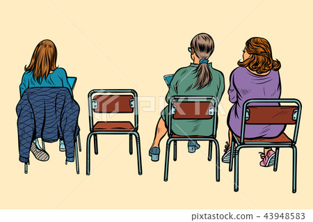 插图素材: women sit back on chairs