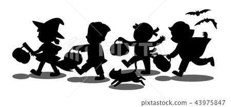 trick or treating,trick or alice 插图素材: silhouette of children go trick or treating.