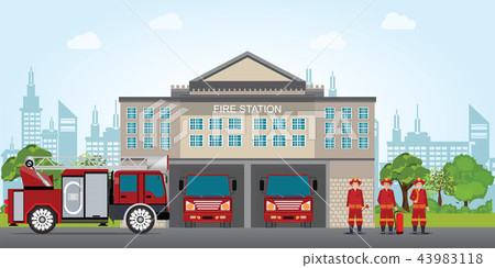 插图素材: fire station building with emergency vehicle fire 查看