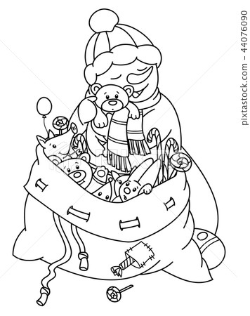 插图素材: vector cute snowman and bag with toys cartoons.