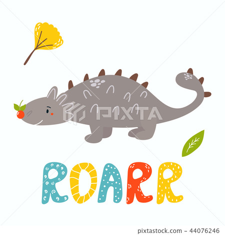 图库插图 cute ankylosaurus dino roarr greeting card