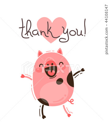 插图素材: funny pig says thank you. happy pink piglet.