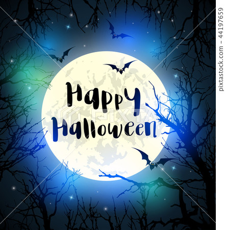 moon card,mastercard 插图素材: halloween card with full moon and tree