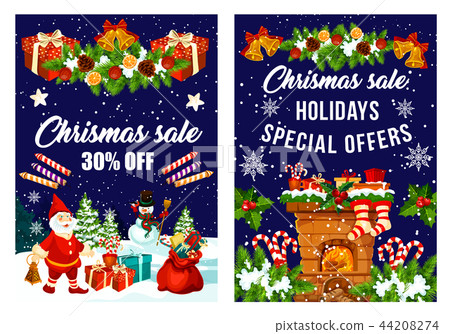 插图素材: christmas decorations fireworks sale vector poster