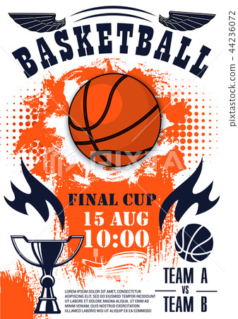 插图素材: basketball sport game poster with ball and trophy