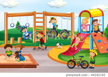 插图素材: children playing at playground