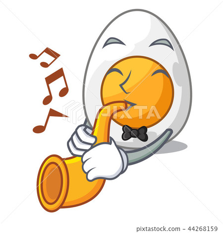 插图素材: with trumpet peeled boiled egg on mascot cartoon