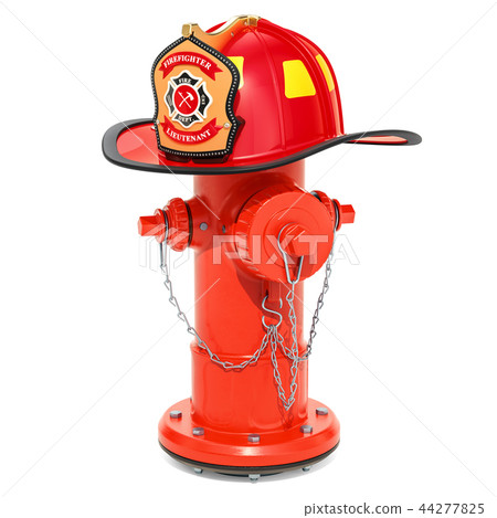 插图素材: fire hydrant with firefighter helmet, 3d rendering