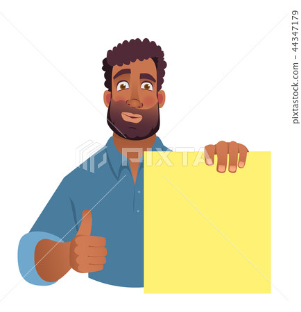 African Man Holding Blank Banner Stock Illustration Pixta