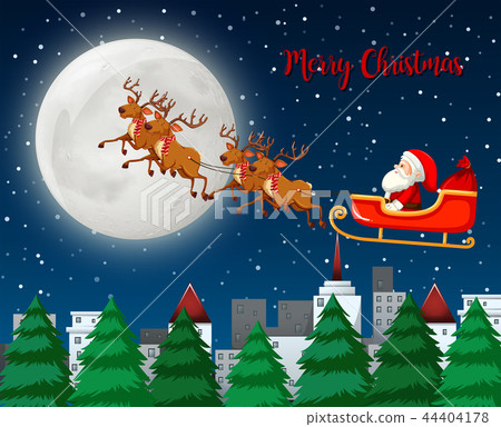 图库插图: merry christmas santa sleigh with reindeer