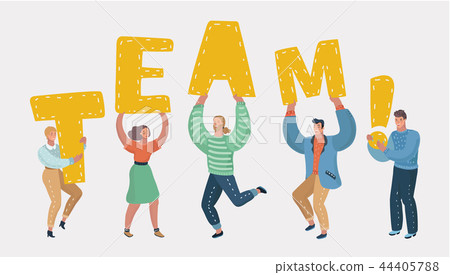 插图素材: people holding in hands letters of word team