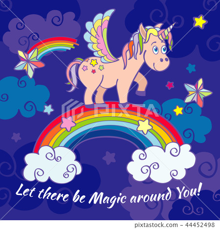 图库插图: cute unicorn and rainbow fairy vector background