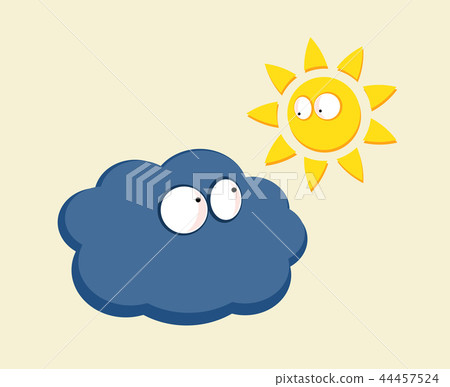 插图素材: funny cartoon sun and cloud looking