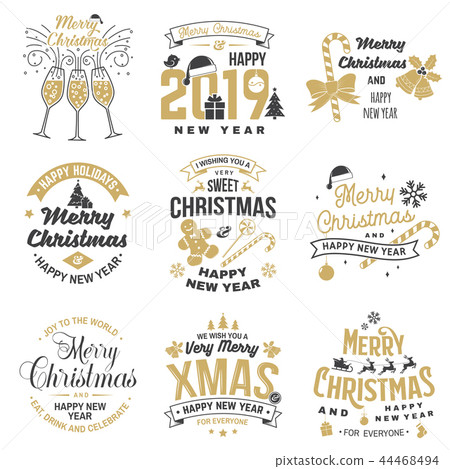 插图素材: set of merry christmas and happy new year stamp