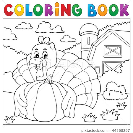 插图素材: coloring book turkey bird and pumpkin 2