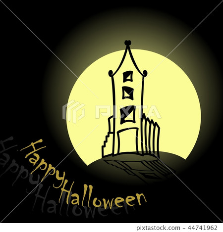 插图素材: halloween pumpkins and dark castle on blue moon back