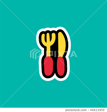 插图素材: cartoon sticker with knife and fork