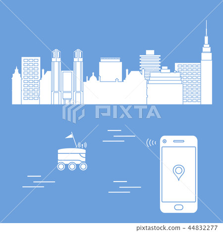 插图素材: delivery in the city with a robot free delivery.